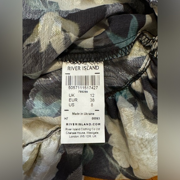 River Island Long Sleeve Black Floral Blouse, Tie, Ruffle Hem, Sheer | Sz 12 - Picture 5 of 5